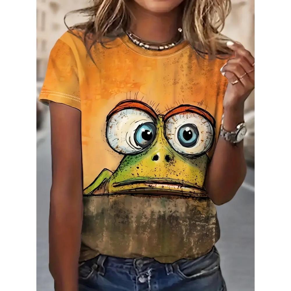 Funny Women's T Shirts Animal 3D Print T-Shirts Fashion Cerw Neck Short Sleeve Tops Oversized Female Y2k Clothing Cute TShirt