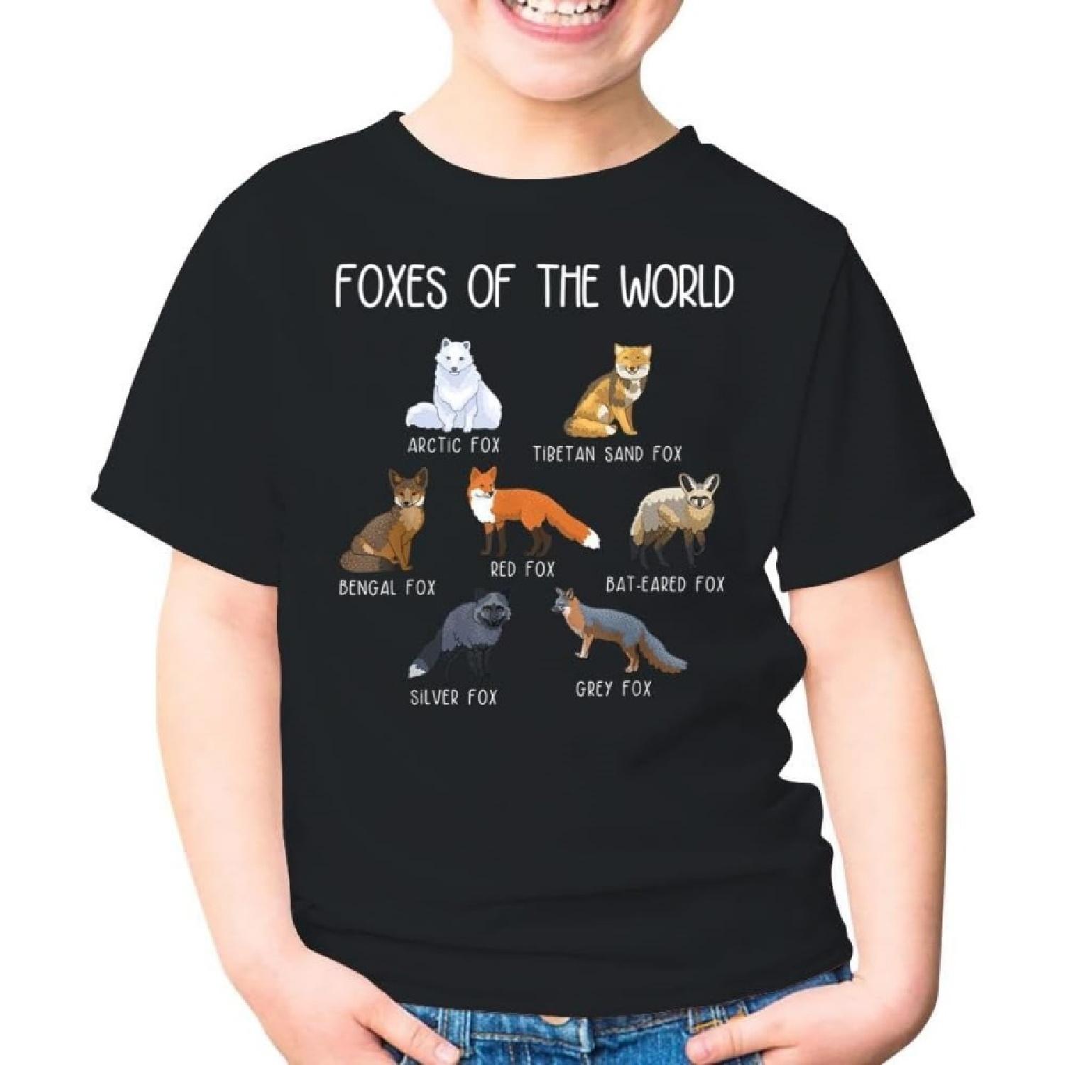 Fox Lover Foxes of The World Types of Foxes Unisex Kids Shirt Gift Boy Girl Youth T-Shirt (Black;S) S