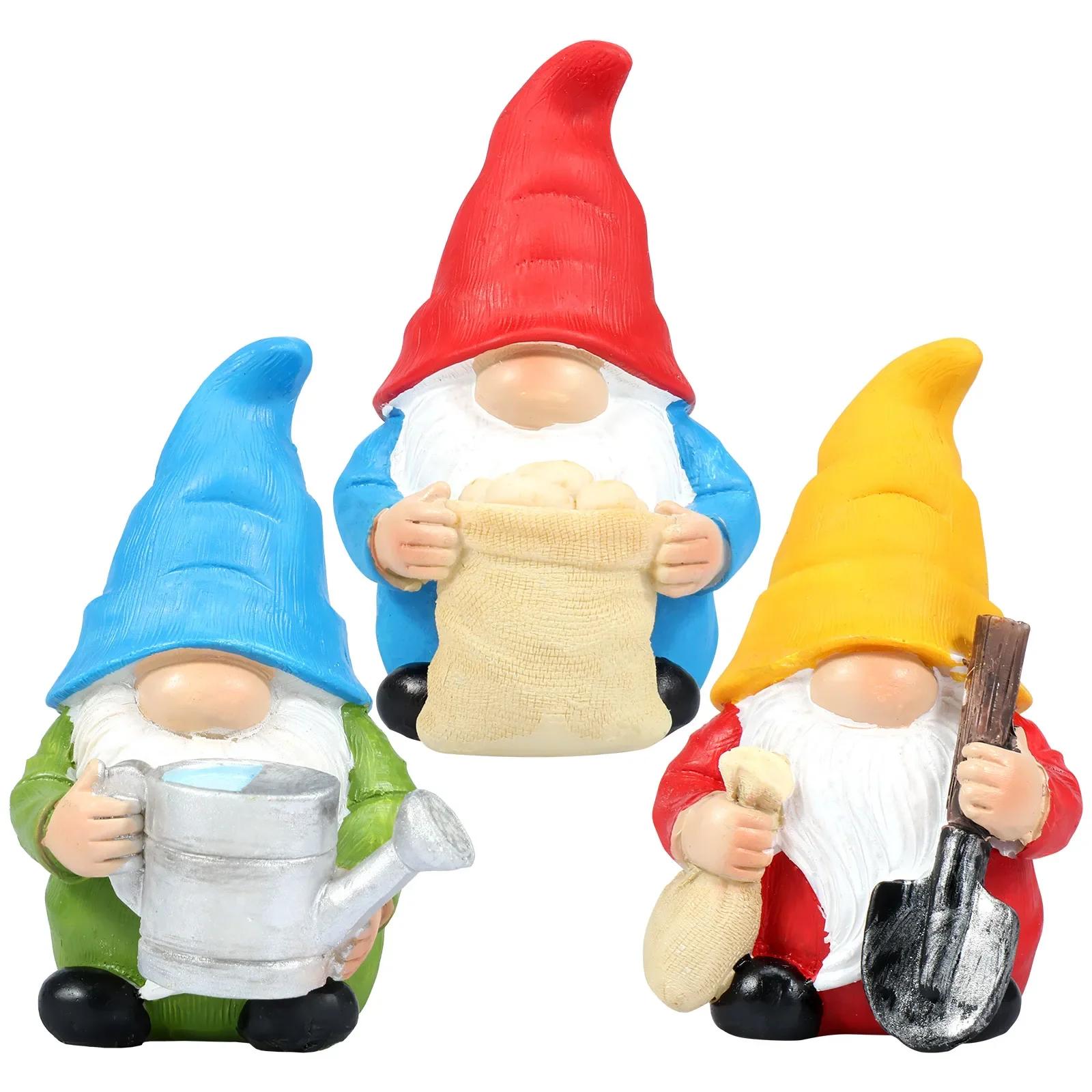 

3 шт. Садовая статуэтка гнома, ручная работа, скульптура гнома из смолы, водонепроницаемая фигурка гнома, креативное украшение гнома, красочный гном