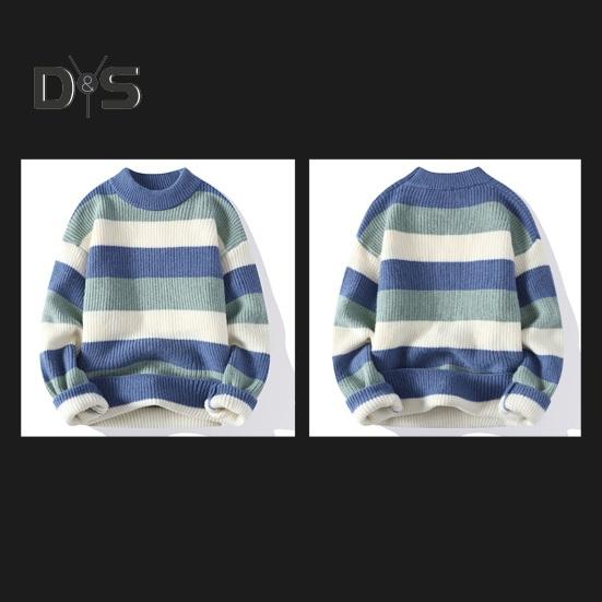 Fall Winter Men Sweater Half-high Collar Thickened Knitted Warm Loose Colorblock Loose Long Sleeves Pullover Daily Wear Sport Sweater