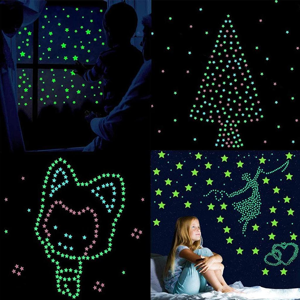 New Style Colorful Glow In The Dark Luminous Stars Plastic Wall Stickers Murals Decals for Home Decor Ceiling Wall Decorate