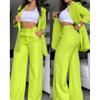 European and American Summer Women clothes Temperament Solid Split Sleeve Lapel Suit Straight Pants Set Women's Pants Suit Women