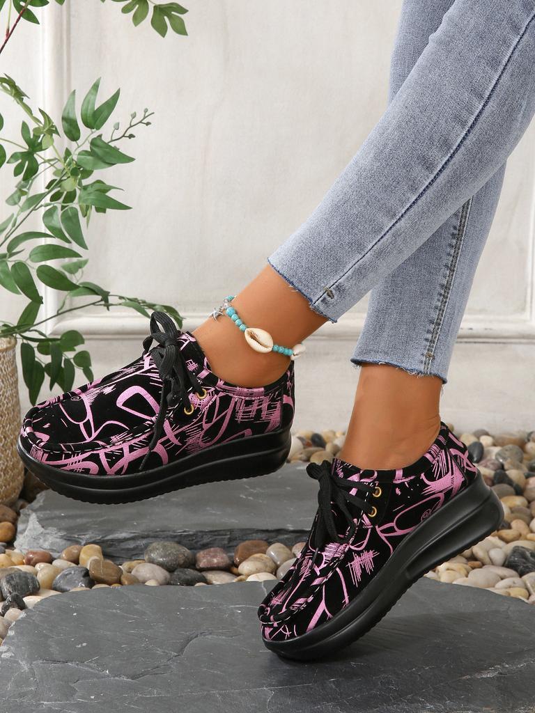 Foreign Trade Large Size 2025 New European and American Front Lace-up Wedge Casual Shoes