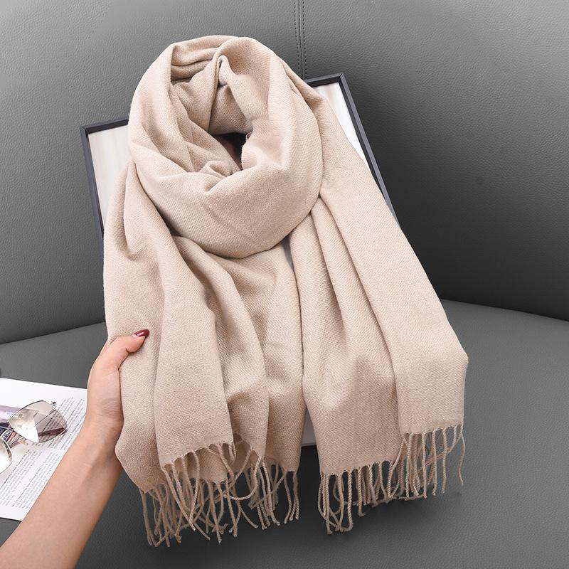 Women's Winter Faux Cashmere Literary Autumn Winter Thickened Warm 2-in-1 Solid Color Korean Fashion Atmosphere Scarf
