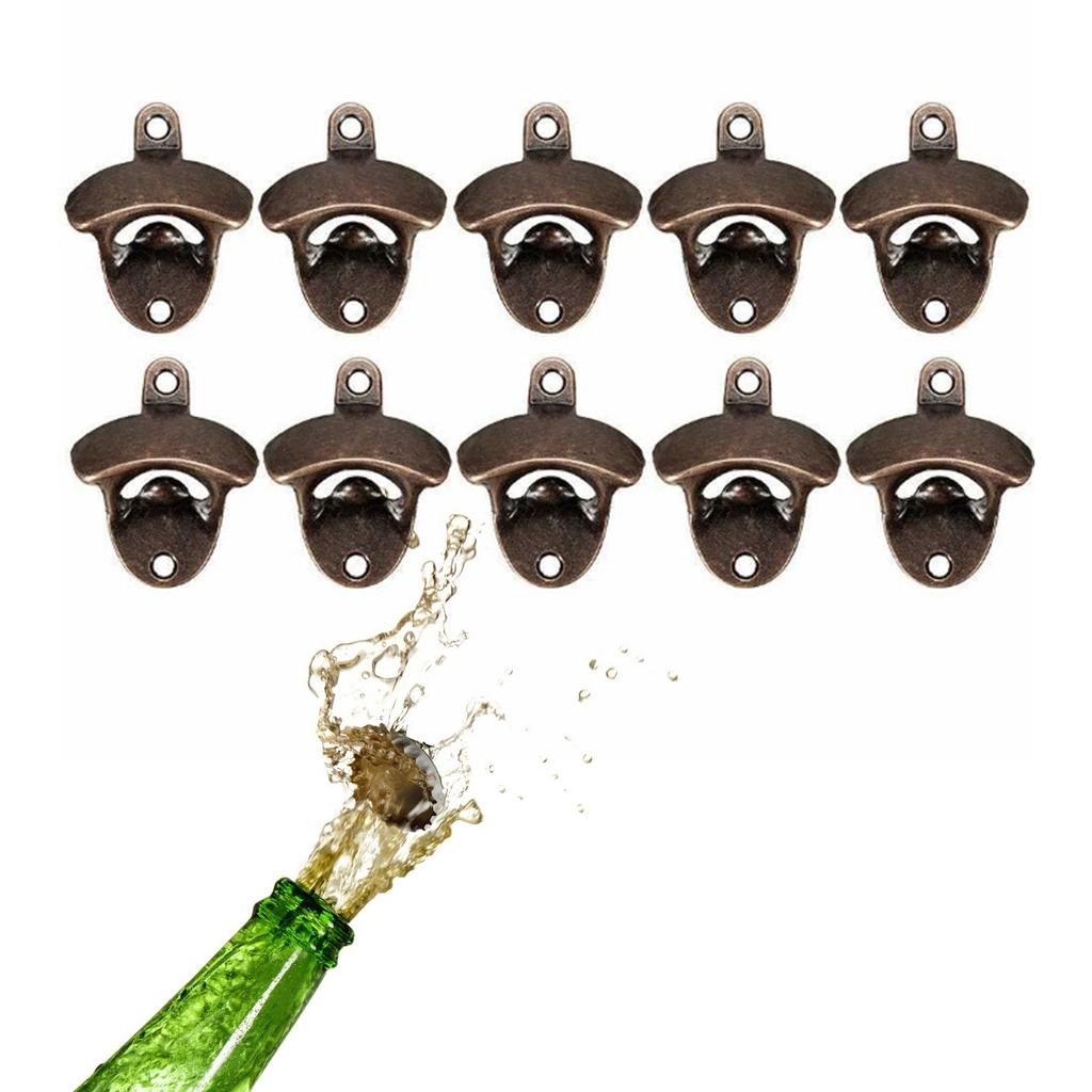 10 Pcs Wall Mount Bottle Opener Vintage Style Rustic Strong Durable Metal Beer Cap Opener for Bar