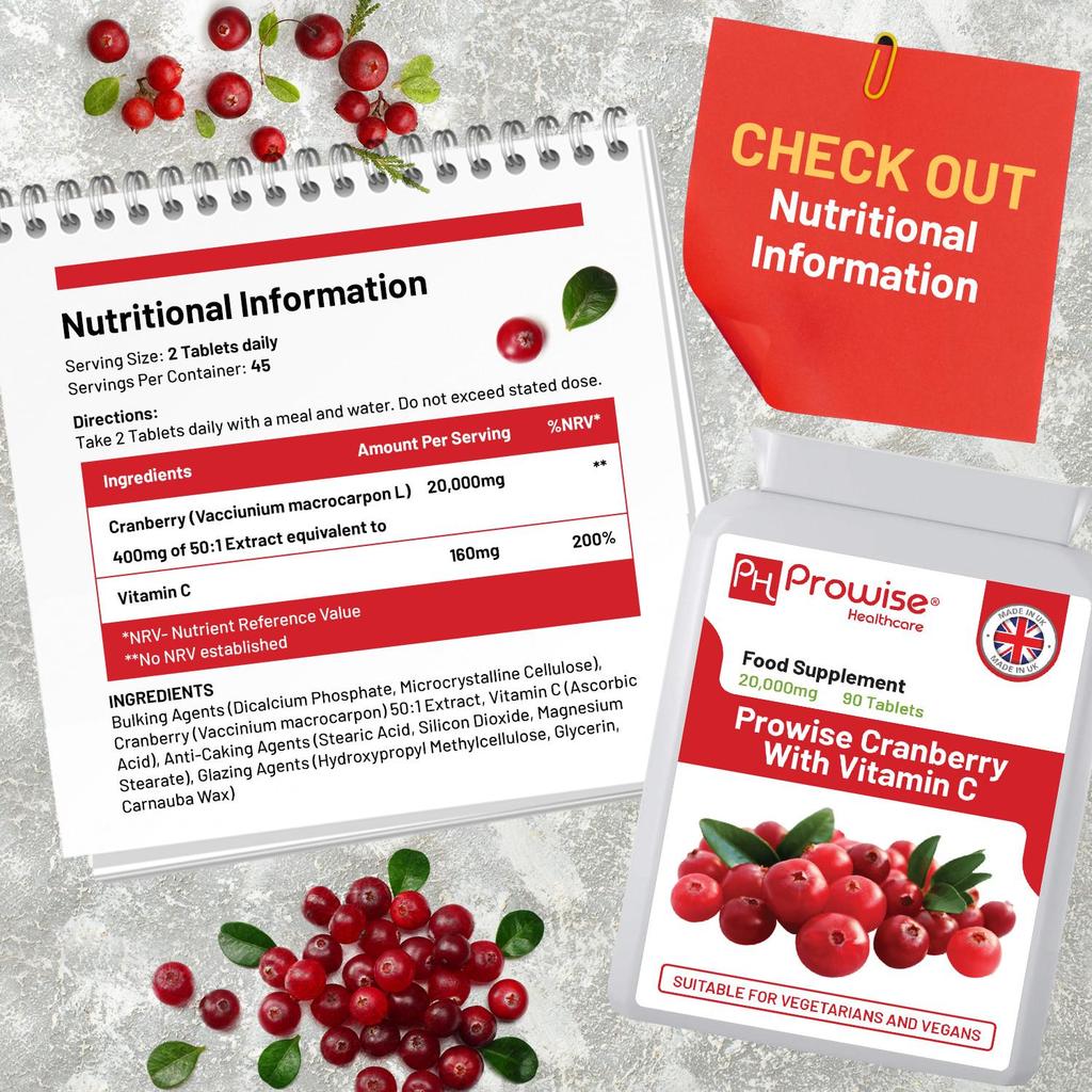 Double Strength Cranberry 20,000mg Added with Vitamin C - 90 Vegan Tablets