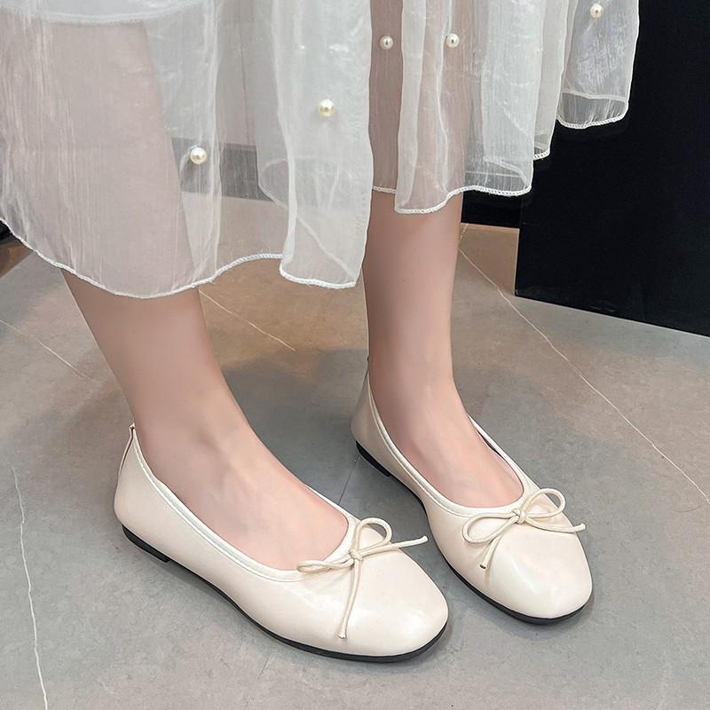 Bow Soft Sole Single Shoes Fashion Round Toe Shallow Mouth Soft Leather Anti-slip Wear-resistant Low Top Shoes