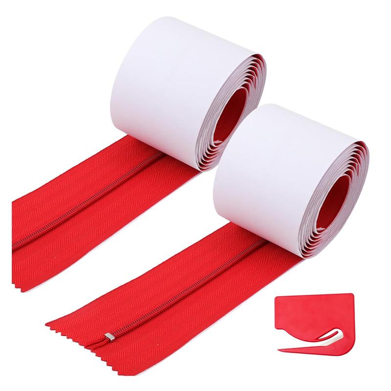 

Good-2Pcs Dust Barrier Zipper,Instant Door Dust Protection Self-Adhesive Tarp Double Zipper Blade Construction червоний