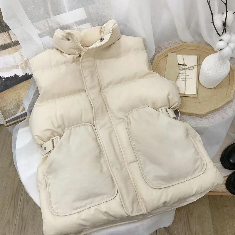 Stand Collar Design Waist-hugging Vest Jacket Trendy Women's Loose Autumn Winter New Sleeveless