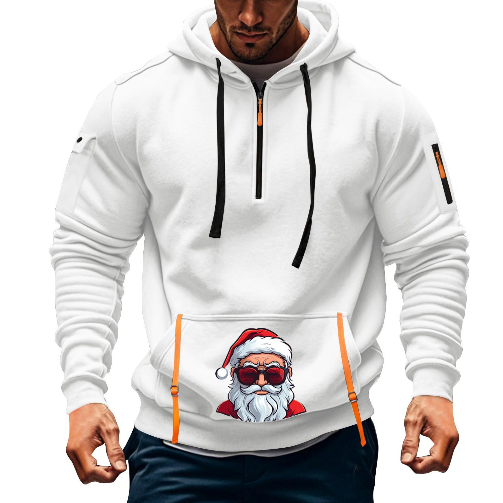 

Мужская толстовка с капюшоном с принтом, кардиган на молнии с карманом на рукаве, мужская спортивная повседневная толстовка большого размера XL белый