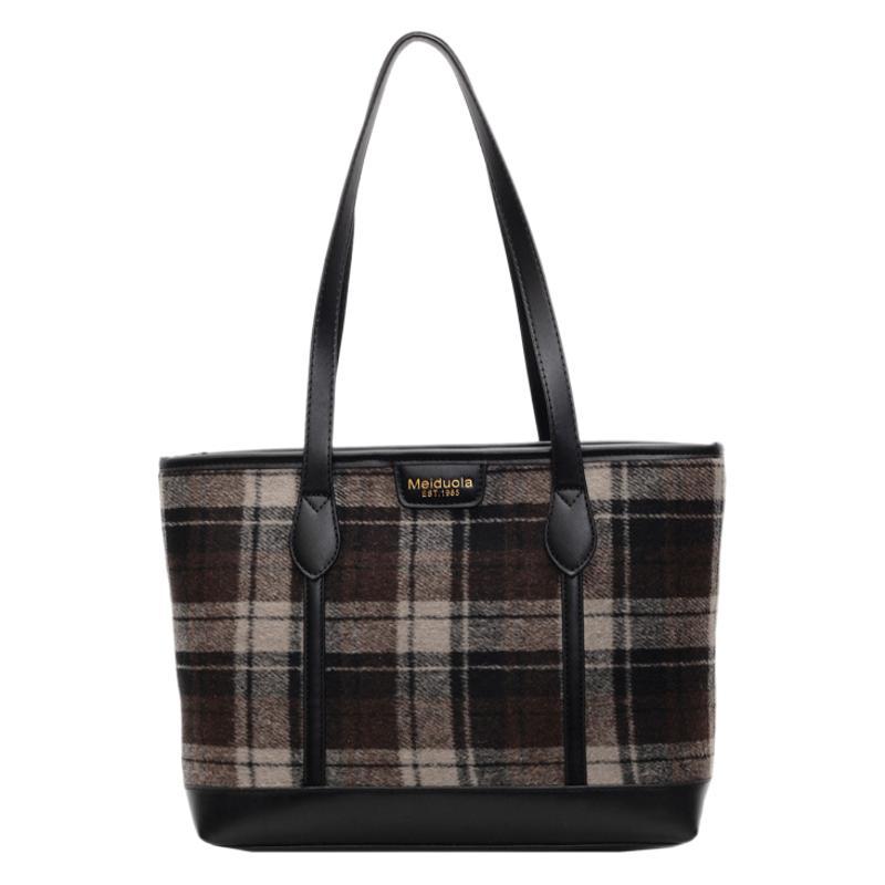 Women's bags, large-capacity tote bags, autumn and winter new fabric bags, European and American retro contrasting colors, plaid underarm
