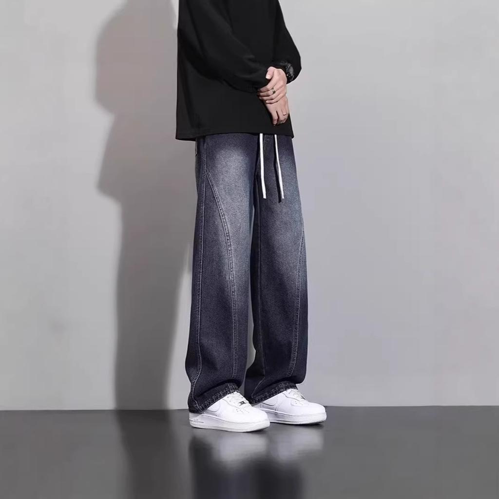 Spring and autumn popular wide-leg jeans men's new narrow version straight wide-leg teen scimitar pants tide