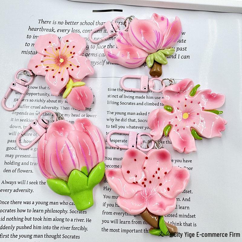Peach Blossom Keychain: Cute Flower Pendant Backpack Accessory for Girlish Charm and Bestie Gifts