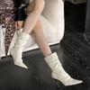 Fashion 2025 Red White Design Sexy Pleated Pointed Toe Zipper Women Ankle Boots Fashion Thin High Heels Stripper Modern Booties Shoes