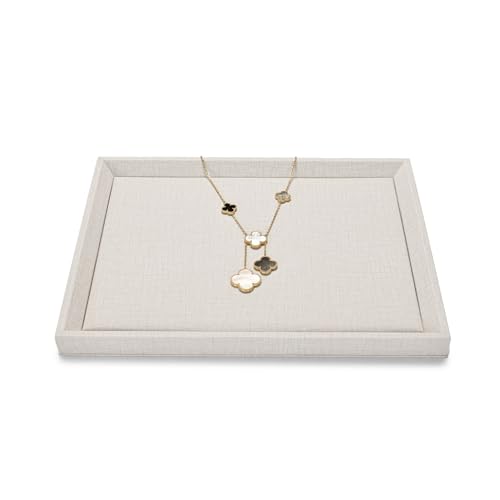 Woodten Off-White Striped Leather Jewelry Tray, Accessory Organizer, Watch Display Storage, P09802
