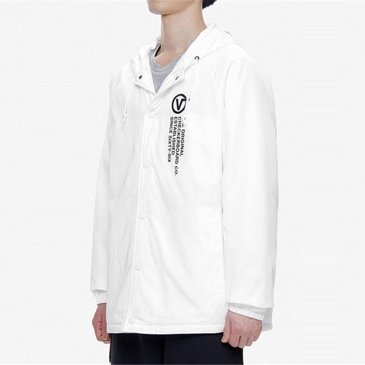 Vans Letter Logo Solid Color Thin Cotton Hoodie Jacket Men jackets White VN0A3W2EYKW