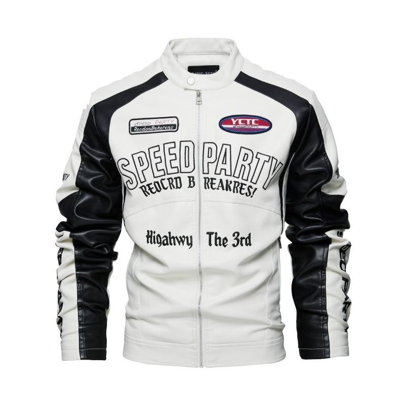 Single-layer racing suit autumn and winter new men's leather jacket with color labeling popular windproof leather jacket men