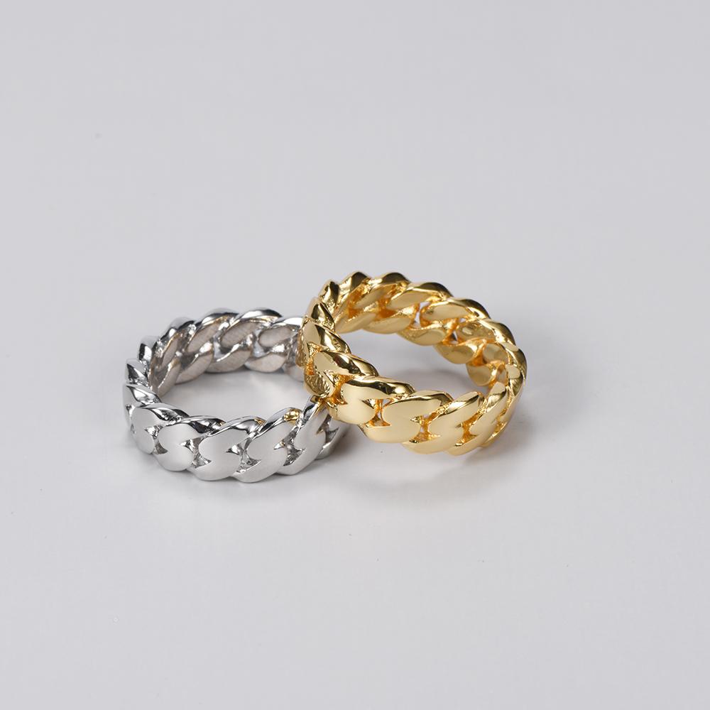 Hip Hop Mens Cuban Ring Jewelry Women Gold Plated Cuban Link Ring