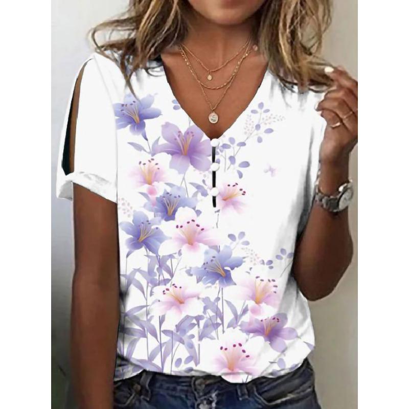 QICED Women's Fashion Casual Short Sleeve V Neck Blouses & Shirts