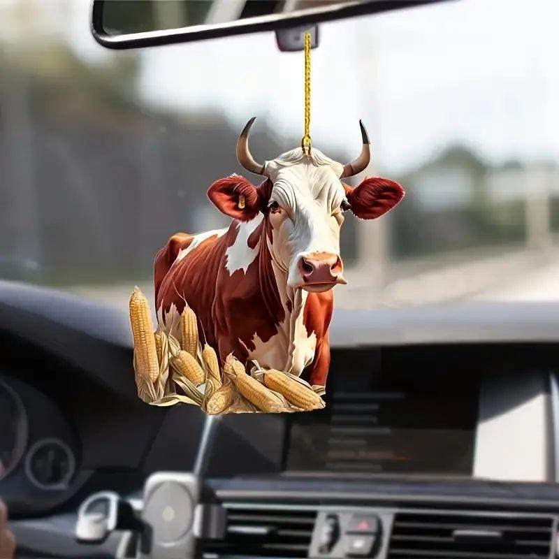 Playful Cow Acrylic Car Hanging Ornament For Bright Christmas Tree And Home Accents