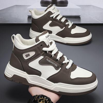 High-top Men's Shoes Trend Spring Leather Surface Casual Board Shoes Student Sports Trend Shoes