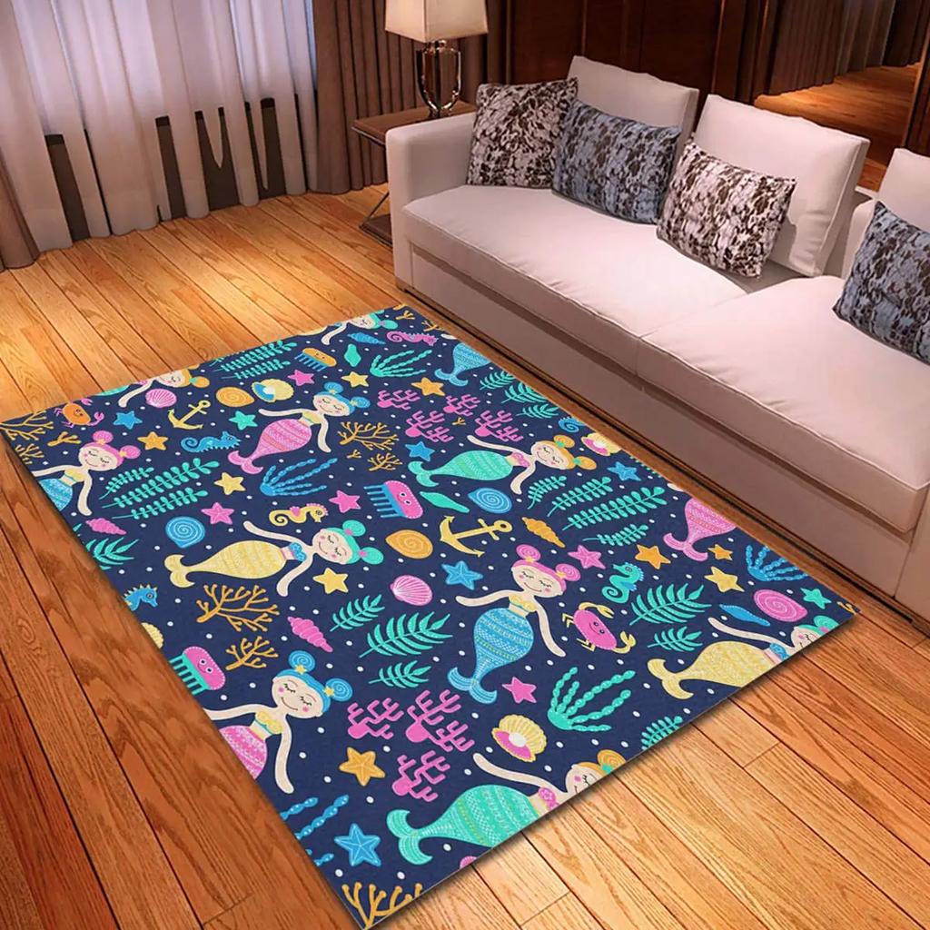 Cartoon Mermaid Girl Area Rug The Underwater World Carpet Ocean Animal Floor Mat Sea Mats Home Living Room Kids Bedroom Doormat