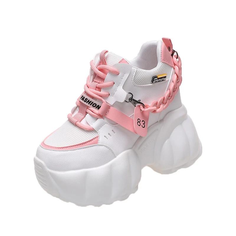 Autumn Spring Woman Platform Shoes Wedge Heel 10CM Casual Shoes Height Increasing White Black Sneakers Women Leather Shoes New