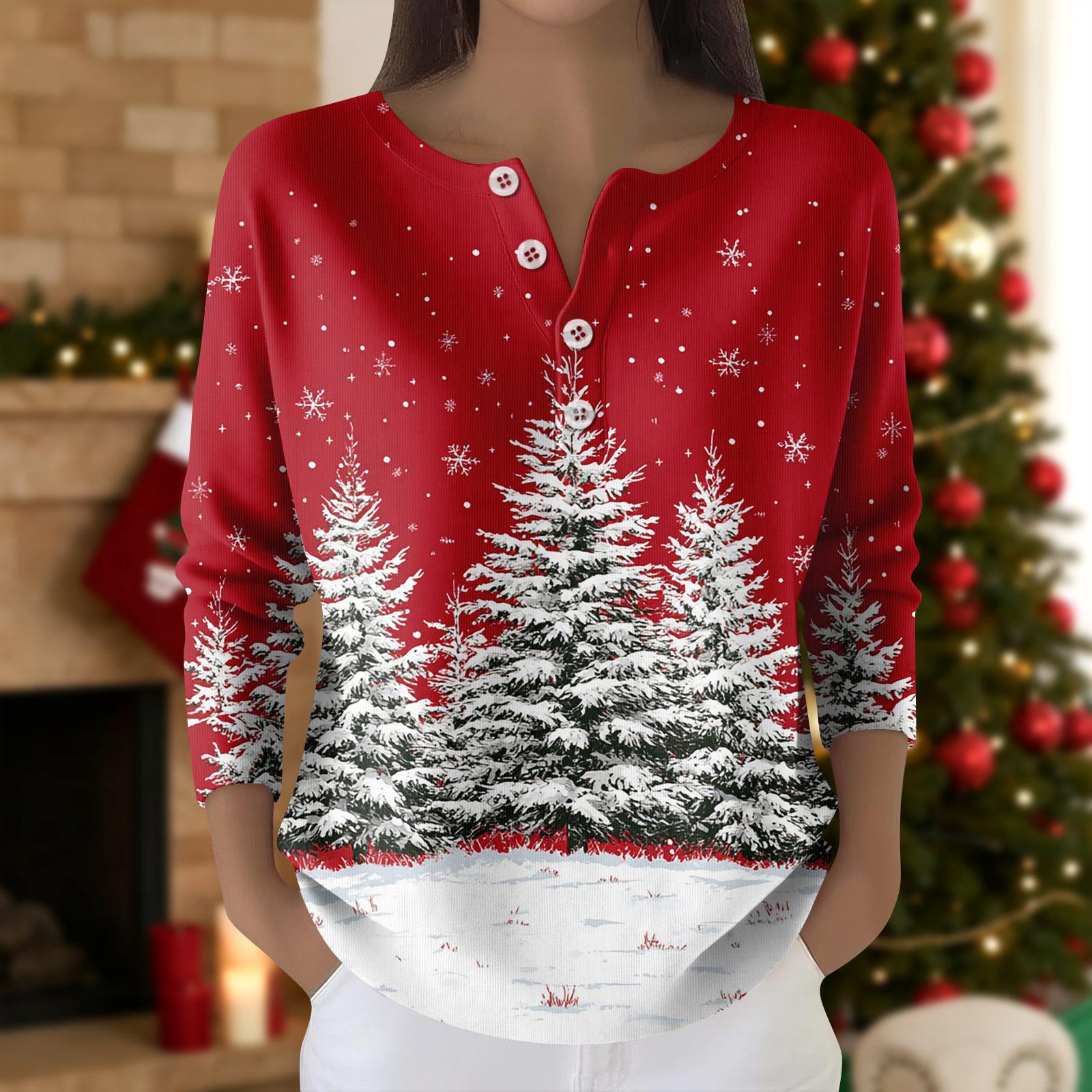 

Женская мода Топ с длинным рукавом и рождественским принтом в виде снежинок Элегантный повседневный топ L