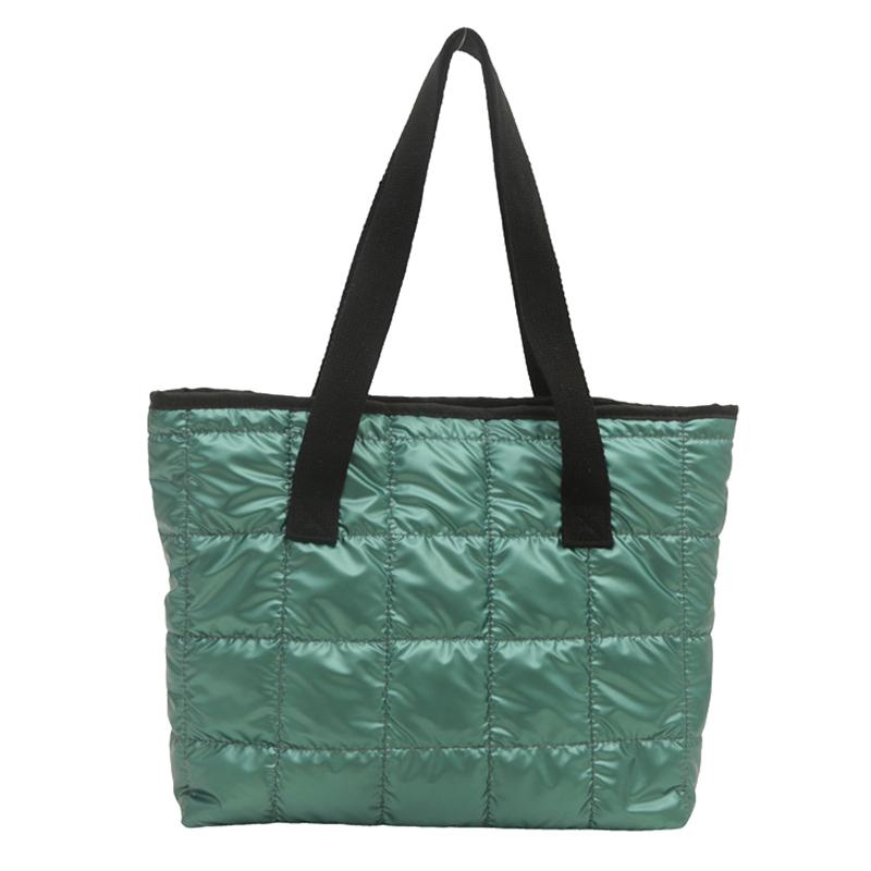 Ladies Tote Handbags Large Capacity Cotton Padded Shopping Bag Rhombus Portable Handbag Quilted Solid For Leisure Travel