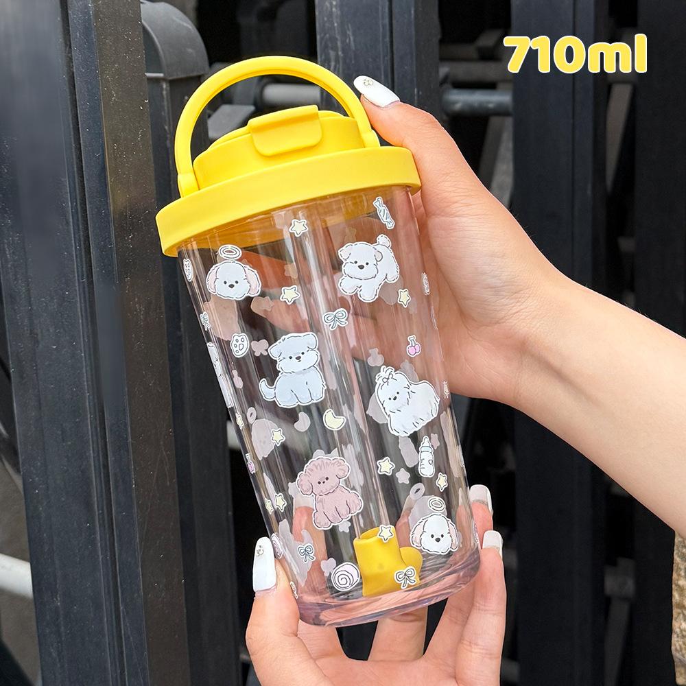 

710Ml Straw Cup Large Hole Suction Bubble Tea Cup Tritan Telescopic Straw Printing Water Cup 710ml