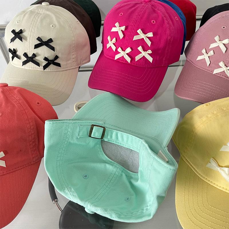 Spring and summer soft top baseball cap versatile bow sweet visor casual sun protection cap female tide