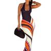 Maxi Abito Stampato da Donna con Scollo all'Americana Senza Maniche Bodycon Abito da Vacanza