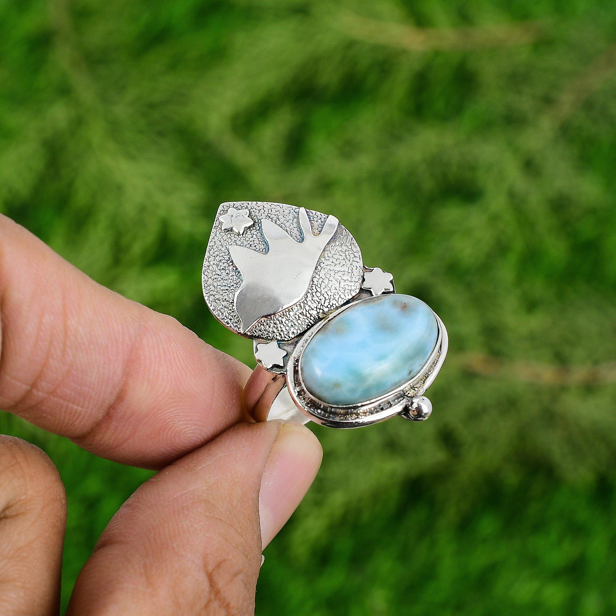 

Натуральный Ларимар Драгоценный Камень 925 Серебро Мульти Камень Птица Регулируемое Кольцо для Женщин Adjustable