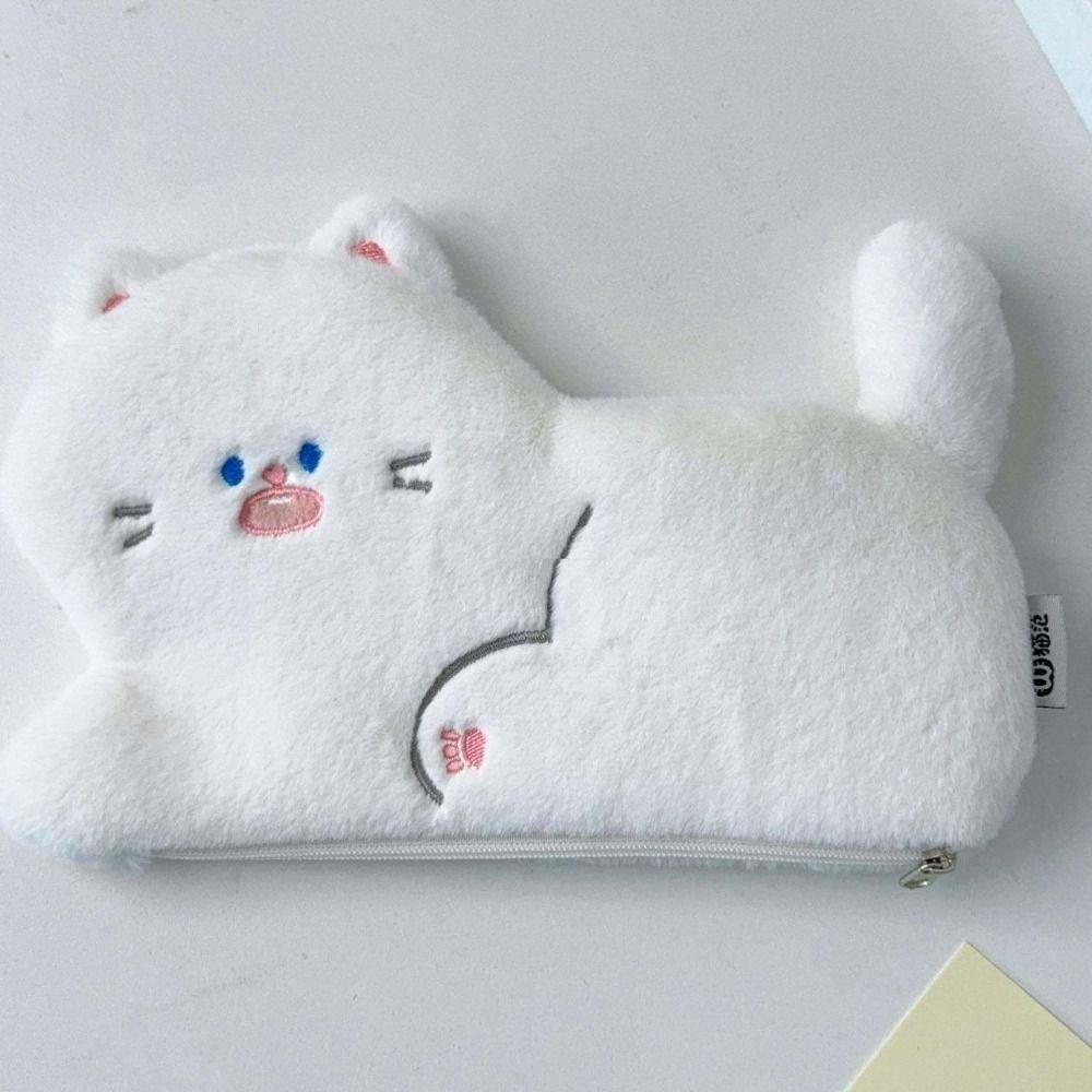 Fluffy Plush Cat Pencil Bag Large Capacity Stationery Storage Pouch Cartoon Pencil Case  Gifts