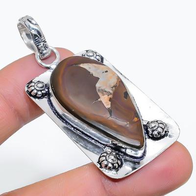 Natural Mud Crack Fossil Gemstone 925 Steling Silver Jewelry Pendant 2.32" a5G89