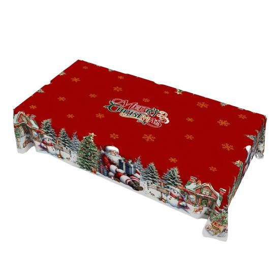 Christmas Tablecloth Winter Snowman Xmas Tree Wreath Design Rectangle Tablecloths Washable Fabric Table Cover