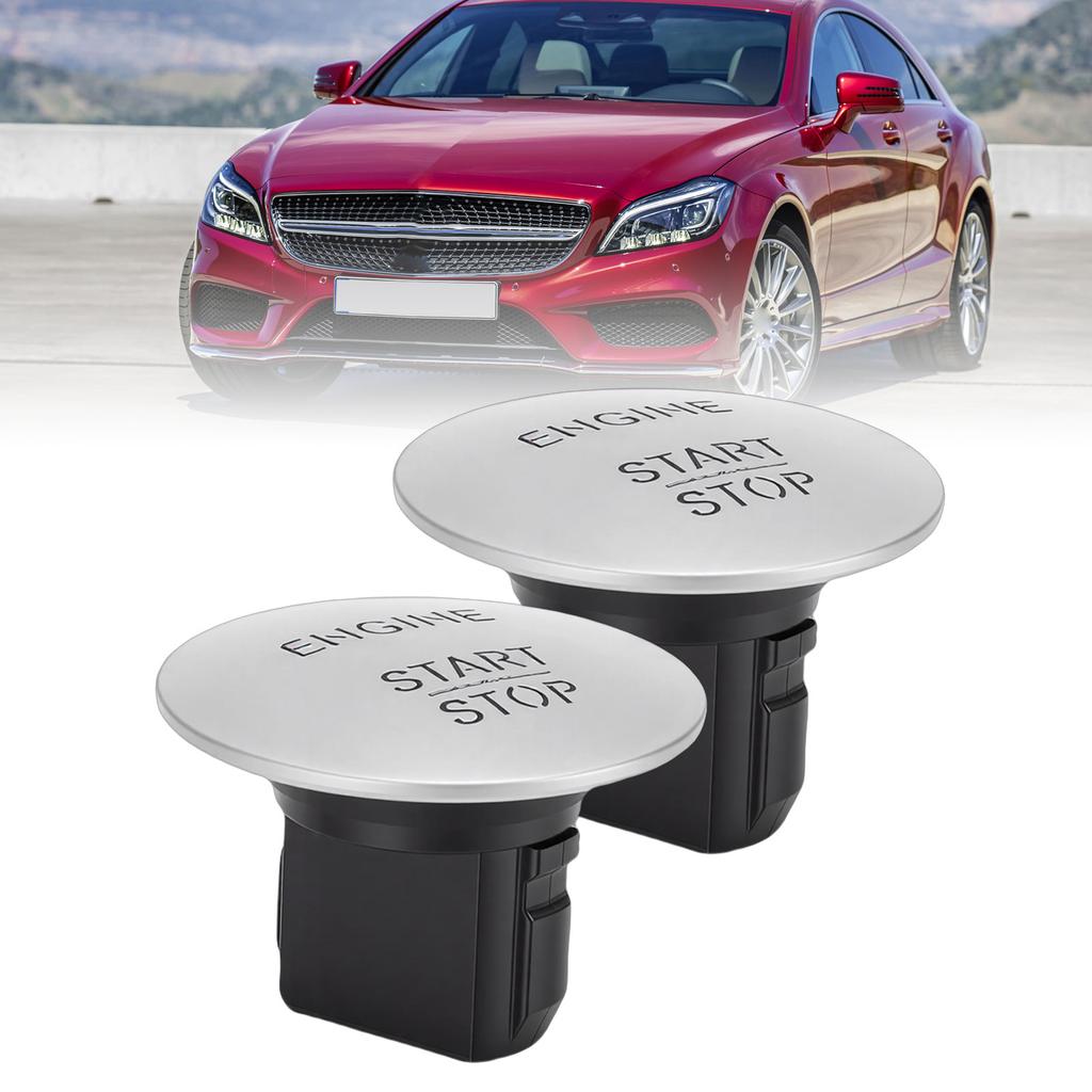 2pcs Engine Push Start Button, Silver Color Replacement Keyless Go Start Stop Pushbutton with Easy Installation, for Vehicle Part Number 2215450714