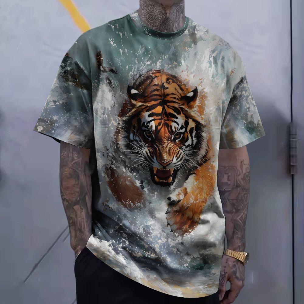 Men's 3D Printed T-shirt, Oversized Short Sleeved Round Neck T-shirt, Fashionable, Casual and Versatile