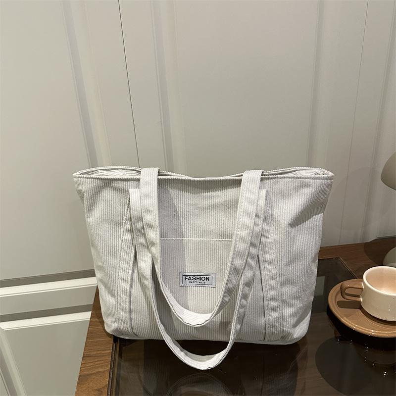 Autumn Vintage Women Corduroy Shoulder Bags Simple Solid Color Ladies Tote Bag Large Capacity Thread Design Female Handbags
