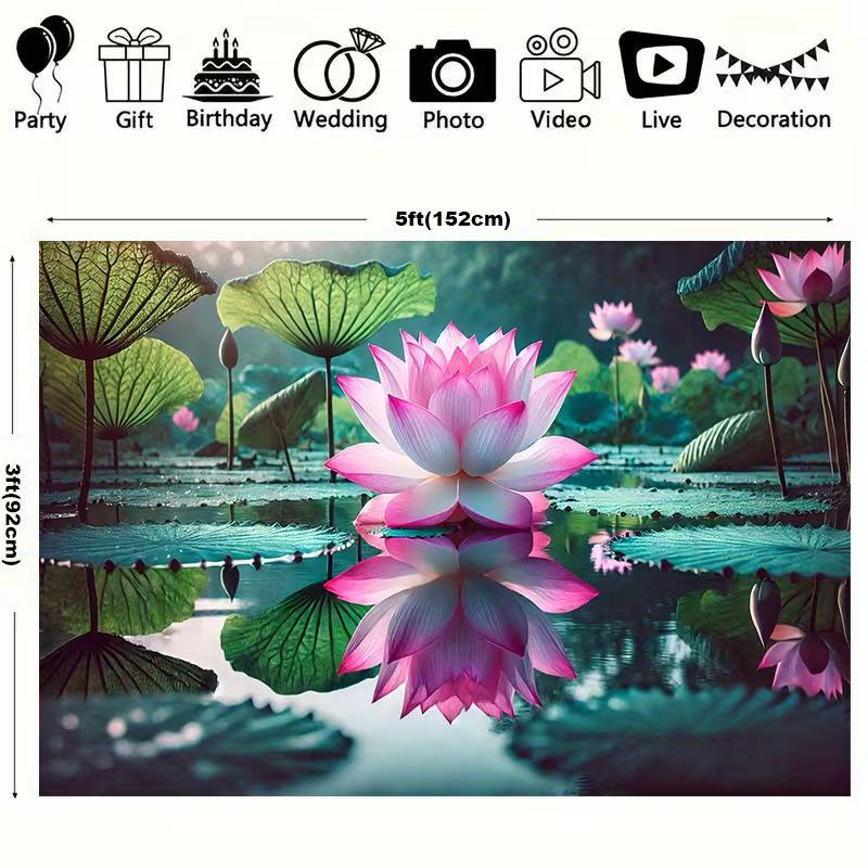 Pink Lotus Pond Tapestry, Water Lily Reflection Background Cloth, Zen Nature Wall Decor