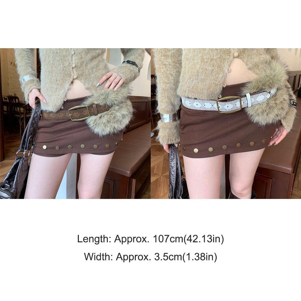 Trendy Design Faux Fur Belts Y2K Embossed Antique Bronze Belt Retro Waist Belts  Women Fashion