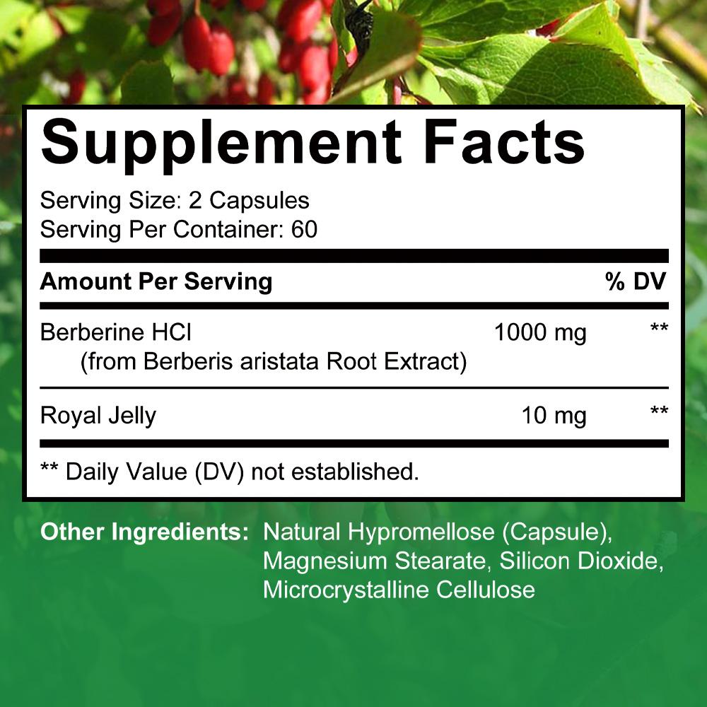 Berberina 1000 Mg Suplemento Alimentar, Com Geleia Real, 120 Cápsulas Por Frasco
