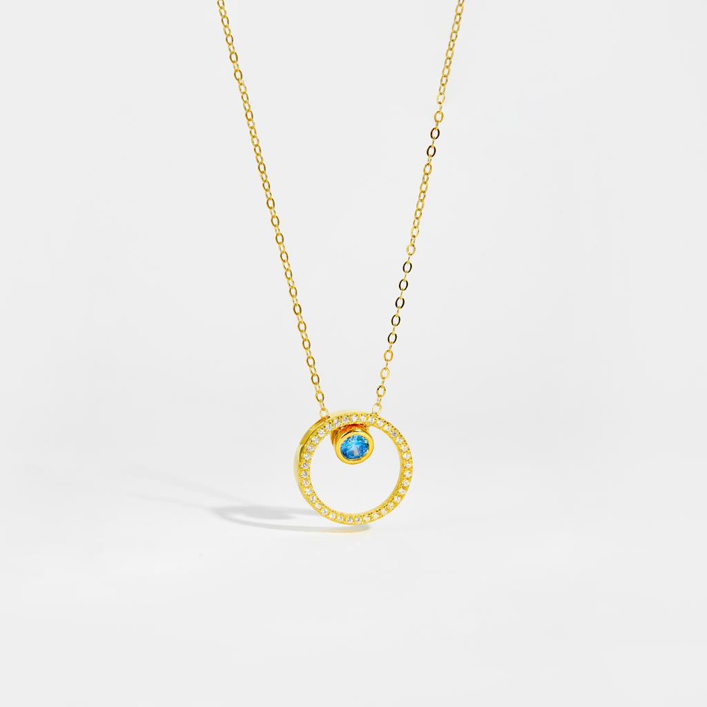 Sterling Silver Gold Circle Silver Necklace and Topaz Move Blue  Zircon Collar Women Fine Jewelry Spiring Jew