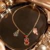 Holiday Theme Necklace Christmas Charms for Women, Cute Elk Tree Candy Cane Alloy with Bells, Festive Jewelry Party Outfit