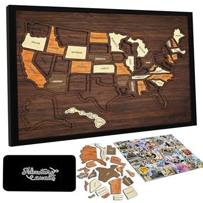New Wooden USA Maps Puzzle Reusable Landmarks Cork Travel Map Multi-Purpose Portable Wooden Puzzle for Home Decor Remarks