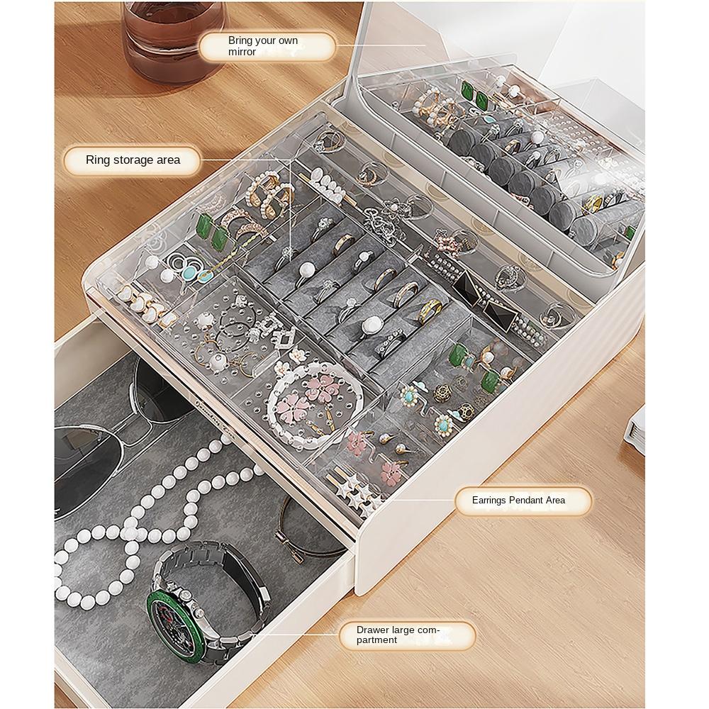 2-Layer Jewelry Box with Mirror Dust-proof Jewelry Storing Organizer Jewelry Display Holder  Rings