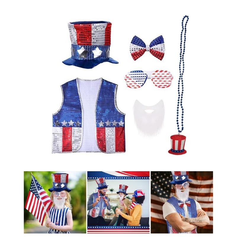 Patriotic Independence Day Outfits American Flag Costumes Accessories 4th of July Costume for Dress Up Cosplay Party