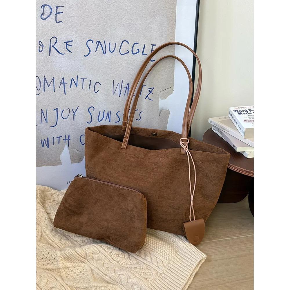 

Vintage Suede Luxury Tote Bags For Women Brand Designers Shoulder Bag Simple Commuting Lage Capacity Female Handbags 30X16X26CM коричневий