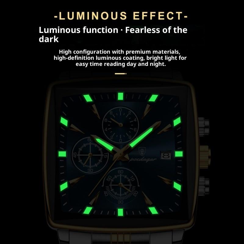 Top Brand New Square Men's Watch Multifunctional Business Quartz Waterproof Luminous Watch