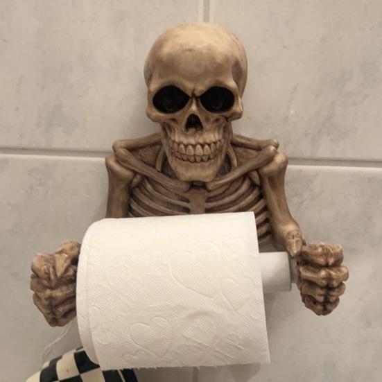 Skull Toilet Paper Holder Wall Mount Toilet Tissue Paper Roll Storage Holder Resin Skeleton Figurine Gothic Bathroom Accessory